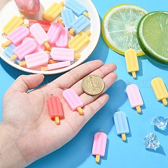 40個5色不透明樹脂ペンダント  プラチナトーンの鉄ループ付き  アイスクリームのチャーム  模造食品  ミックスカラー  41.5x14.5x6mm  穴：2mm  8個/カラー&nbsp;RESI-CJ0002-99