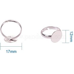 真鍮製皿付リングパーツ  鉛フリー＆カドミウムフリー  調整可能  銀  トレイ：12mm  サイズ7  17mm  50個/箱&nbsp;KK-PH0035-60S-RS