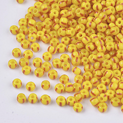 Fgb 8/0グレードAラウンドガラスシードビーズ  ストライプ  不透明な色が染み込む  ゴールド  3~3.5x2~2.5mm  穴：0.9mm  約15000個/袋&nbsp;SEED-S030-425