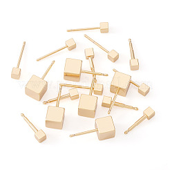 女性のための真鍮のスタッドピアス  プラスチックとシリコン製のピアスキャッチ付き  キューブ  18KGP本金メッキ  3x3mm&nbsp;EJEW-TA0001-67