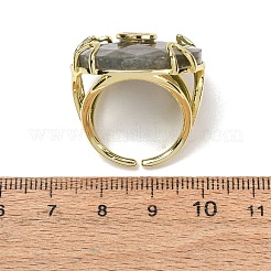 天然ラブラドライト・カフ・リング  ラウンド  真鍮製マイクロパヴェキュービックジルコニアカフオープンリング  多面カット  ゴールドカラー  usサイズ8 1/2(18.5mm)&nbsp;GG-CBA5FCC-02G-07