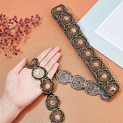ポリエステルレーストリム  刺繡古代漢服レースリボン  花  サドルブラウン  1-1/2~1-5/8インチ（39~40mm）  約5ヤード/個&nbsp;OCOR-WH0068-52B
