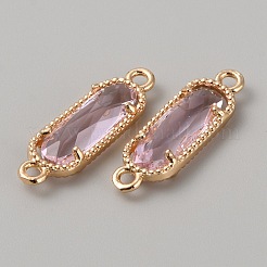 金メッキ真鍮パヴェガラスコネクタチャーム  多面的な楕円形のリンク  アザミ  22x7x3.5mm  穴：0.5mm&nbsp;FIND-WH0110-728G-06