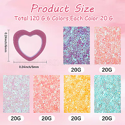 120g 6色のプラスチックスパンコールビーズ  縫製工芸品の装飾  ハート  6x6mm  20 G /カラー&nbsp;PVC-CP0001-02B