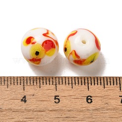 手作りランプワークビーズ連売り  花模様の丸  ホワイト  12mm  穴：1.2~1.6mm  約33個/連  14.96''（38センチメートル）&nbsp;LAMP-G162-08A-04