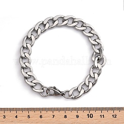 変色しない304ステンレススチールカーブチェーンブレスレット、男性用、女性用  ステンレス鋼色  8-1/8インチ（20.6cm）&nbsp;BJEW-G669-23P