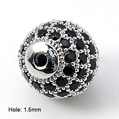 真鍮製キュービックジルコニアビーズ  ラウンド  プラチナ  10mm  穴：1.5mm&nbsp;X-ZIRC-D009-02P