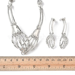 女性用合金ペンダントネックレスとスタッドピアス  ハロウィンスケルトンハンド  プラチナ  315mm&nbsp;SJEW-B021-01P