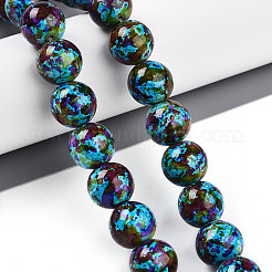合成ターコイズビーズ連売り  スプレー塗装  ラウンド  ディープスカイブルー  13x14mm  穴：1mm  約28個/連  14.57''（37センチメートル）&nbsp;TURQ-T004-08A-05