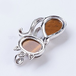 ナチュラルタイガーアイ子猫ペンダント  真鍮パーツ  猫のシルエット形状  プラチナ  45x27x8mm  穴：5x7mm&nbsp;X-G-P352-B05