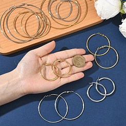 4ペア4スタイルのステンレススチールフープピアス  リング  ゴールドカラー  40~82.5x2~3mm  ピン：0.6~1mm  1ペア/スタイル&nbsp;EJEW-YW0001-14G