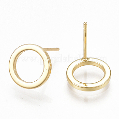 真鍮製スタンドピアス  リング  18KGP本金メッキ  10mm  ピン：0.7mm&nbsp;X-KK-S348-368