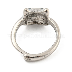 女性用合金とガラスの指輪  猫の形  アンティークシルバー＆アンティーク金色  内径：16.6mm&nbsp;RJEW-A034-09AS