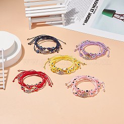 3 個 3 スタイル樹脂ナザールボンジュウ編組ビーズ ブレスレット セット  女性用クリスタルラインストーンハムサハンド＆合金クロスリンクブレスレット  ミックスカラー  内径：2~3-1/8インチ（5~7.9cm）  1個/スタイル&nbsp;BJEW-JB08812