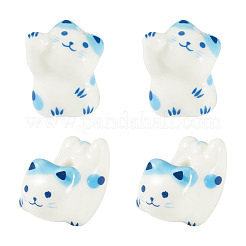 8個 2種類の手作り磁器ビーズ  猫の形  印刷  ライトブルー  18.5~22x15~17mm  4個/スタイル&nbsp;PORC-TA0001-47A
