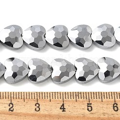 電気メッキガラスビーズセット  フルメッキ  多面カット  ハート  プラチナメッキ  9.5~10x9.5~10x4.5mm  穴：1mm  約44個/連  15.87インチ（40.3cm）&nbsp;EGLA-L045-D-FP01