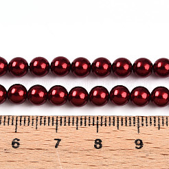 ベーキングペイントパール化ガラスパールビーズ連売り  ラウンド  暗赤色  5mm  穴：0.6mm  約79~80個/連  15.94~16.14インチ（40.5~41cm）&nbsp;HY-N002-5mm-A13