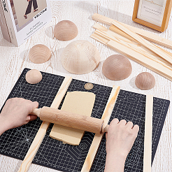 泥ローラーガイド10個  木片泥板成形用品  木製麺棒1本と木製カボション6個付き  アンティークホワイト  355x39mm&nbsp;AJEW-OC0016-58