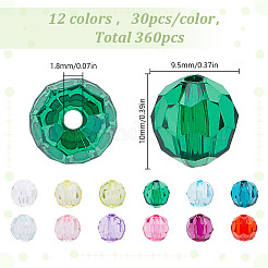 360個12色透明アクリルビーズ  多面カット  ラウンド  ミックスカラー  10x9.5mm  穴：1.8mm  30個/カラー&nbsp;TACR-HY0001-05