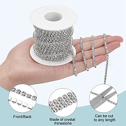 真鍮製ラインストーンストラスチェーン  スプールで  ラインストーンカップチェーン  銀色のメッキ  クリスタル  3mm  約10ヤード/ロール&nbsp;CHC-T001-SS14-01S