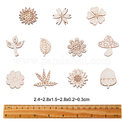 100個の未完成の木片の装飾  DIYクラフト用品  葉と花とキノコとどんぐりをくり抜く  アンティークホワイト  2.4~2.8x1.5~2.8x0.2~0.3cm&nbsp;WOOD-CJ0001-54