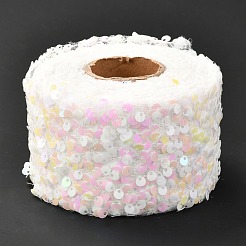 ポリエステル弾性スパンコールリボン  ブリンブリンスパンコール付き  ホワイト  2-3/8インチ（60mm）  10ヤード（9.14m）/ロール&nbsp;OCOR-L045-A15