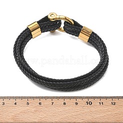 編み込みマイクロファイバーレザーコードダブルブレスレット  男性用304ステンレススチールブレスレット  マグネットクラスプ付き  ブラック  8.66インチ（22cm）  14.5 mm幅&nbsp;BJEW-C153-01C