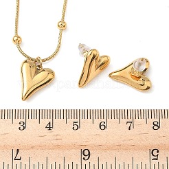 304ステンレススチール製ハートペンダントネックレス＆スタッドピアス（女性用）  イオンプレーティング（ip）  ゴールドカラー  15.75インチ（400mm）&nbsp;SJEW-B020-06G