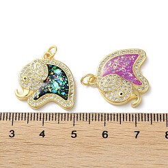 真鍮マイクロパヴェクリアキュービックジルコニアペンダント  カドミウムフリー＆鉛フリー  合成オパールと  丸カン付き  18KGP本金メッキ  象  ミックスカラー  20x20x4mm  穴：3.6mm&nbsp;KK-C045-45G