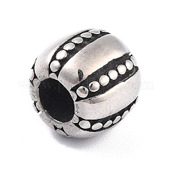 304ステンレススチールヨーロピアンビーズ  大穴ビーズ  溝付き  コラム  アンティークシルバー  11.5x10mm  穴：5mm&nbsp;STAS-I190-11AS