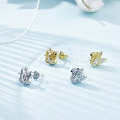 キュービックジルコニア スワン スタッド ピアス  女性用スターリングシルバージュエリー925個  ゴールドカラー  9.5x8mm  ピン：0.8mm&nbsp;JE1003B
