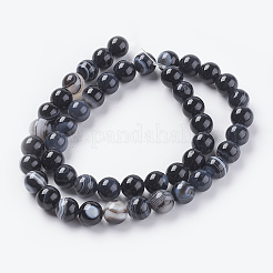 丸い染色＆加熱天然黒瑪瑙ビーズ連売り  ブラック  8mm  穴：1mm  約48個/連  15.2インチ&nbsp;G-G582-8mm-07