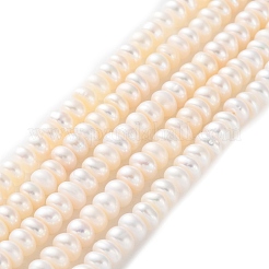 天然養殖淡水パールビーズ連売り  グレード6a+  ロンデル  桃パフ  4.5~5mm  穴：0.6mm  約130個/連  14.80~14.88インチ（37.6~37.8cm）&nbsp;PEAR-I007-02D-01
