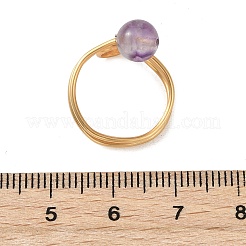 天然宝石のオープンカフリング  ラウンド  環境に優しい銅線付き  ゴールドカラー  15mm  usサイズ4 1/4(15mm)&nbsp;RJEW-JR01071
