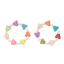 女の子向けの蝶の合成ターコイズビーズストレッチブレスレット  ミックスカラー  5/8インチ（1.5cm）  内径：1-3/4インチ（4.5cm）&nbsp;BJEW-JB12120