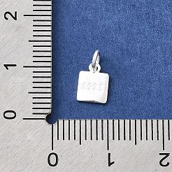 スターリングシルバーのスクエアチャーム925個  丸カンとスタンプ925個付き  銀  7.5x5.5x1mm  穴：2.5mm&nbsp;STER-A048-07S