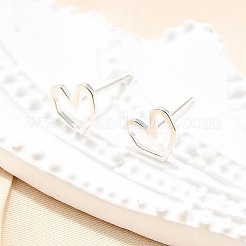 925スターリングシルバースタンドピアス  プラチナ  ハート  6.5x7.5mm&nbsp;EJEW-P305-01C-P