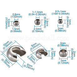 304ステンレススチールクリンプビーズ  クリンプビーズカバー付き  ステンレス鋼色  ビーズ: 1.5mm/2mm/2.5mm/3mm  カバー: 6x5x3mm と 10.5x9x6mm&nbsp;STAS-TA0004-11P