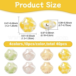 40個 4色 貝殻型 手作り磁器ビーズ  ミックスカラー  12~12.5x13~13.5x7~7.5mm  穴：1.8~2mm&nbsp;PORC-YW0001-20