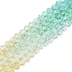 グラデーションカラーの焼き絵用塗料、ガラスビーズの束  多面カット  双円錐形  カラフル  6x5.5mm  穴：1.2mm  約47個/連  10.43''（26.5センチメートル）&nbsp;X1-DGLA-A039-T6mm-A013