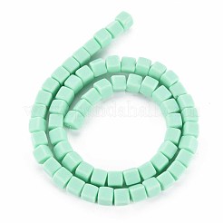 手作り樹脂粘土ビーズ連売り  キューブ  アクアマリン  6x6x6mm  穴：1.2mm  約62個/連  14.84インチ〜15.75インチ（37.7cm〜40cm）&nbsp;CLAY-T020-09B