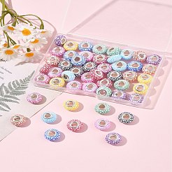50 個 10 色不透明樹脂ヨーロピアンビーズ  大穴ビーズ  銀色メッキの真鍮芯のロンデル  ミックスカラー  14x7.5mm  穴：5mm  5個/カラー&nbsp;RESI-FS0002-19