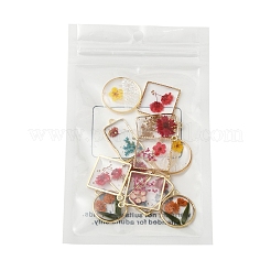 12 個 6 スタイル無色透明エポキシレジンペンダント  内側の花と縁に金メッキの合金ループチャーム  混合図形  22~30x14.5~26.5x3~3.8mm  穴：1.4mm  2個/スタイル&nbsp;RESI-FS0001-88A