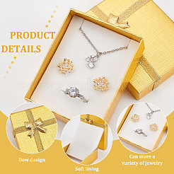 厚紙のペンダントネックレスボックス  外部のちょう結びの内側スポンジで  長方形  ゴールド  9x7x2.8cm&nbsp;CBOX-BC0001-18A