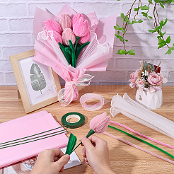シェニールステムのティンセルガーランドDIYクラフトキット  シェニールステムを含む  鉄の茎の花棒  ナイロンオーガンジーリボン  ポリエステルと紙の包装材、包装材、マスキングテープ  ミックスカラー  300x5~6mm  80pc&nbsp;DIY-SC0033-14A