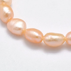 天然養殖淡水パールビーズ連売り  オーバル  砂茶色  8~10.5x6~8mm  穴：0.8mm  約44個/連  14.1インチ&nbsp;PEAR-K003-16