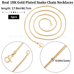 真鍮製スネークチェーンネックレス6個セット（男女兼用）  18KGP本金メッキ  17.6インチ（44.7cm）&nbsp;MAK-BBC0001-07