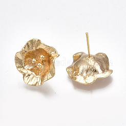 真鍮製スタッドピアスパーツ  カン付き  花  ニッケルフリー  18KGP本金メッキ  18.5x18mm  穴：1mm  ピン：0.7mm&nbsp;KK-S350-038G