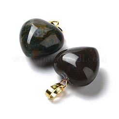 天然苔瑪瑙のペンダント  ゴールデントーン真鍮パーツ  ハートチャーム  18x15~15.5x6~8mm  穴：6x3mm&nbsp;G-I311-A08-G