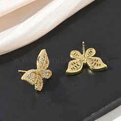 真鍮とクリアキュービックジルコニアのスタッドピアス  蝶  18KGP本金メッキ  13.5x20.5mm&nbsp;KK-CBA36A2-11G